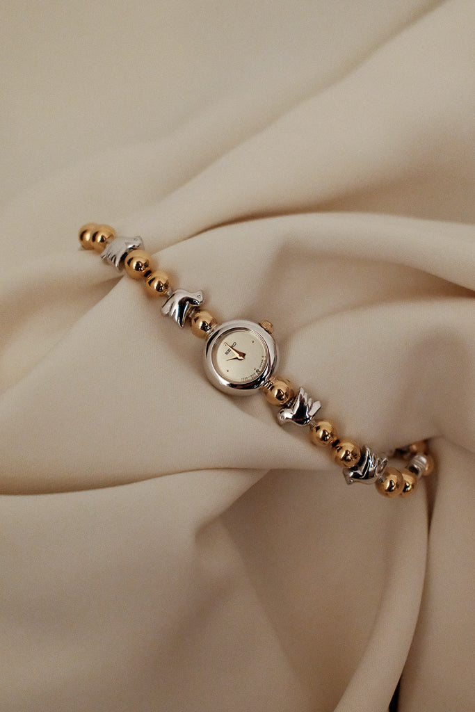 [Rare] Vintage Seiko Ladies Two-Tone Watch with Birds on Bracelet