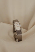 Vintage Seiko Ladies Silver Watch with Gold Hands and Gems on Bezel