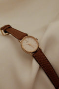 Vintage Seiko Ladies Leather Gold Watch with Braided Bezel