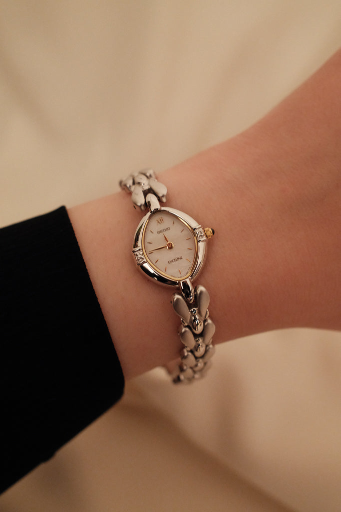 Vintage Seiko Exceline Ladies Silver Watch with white MOP dial