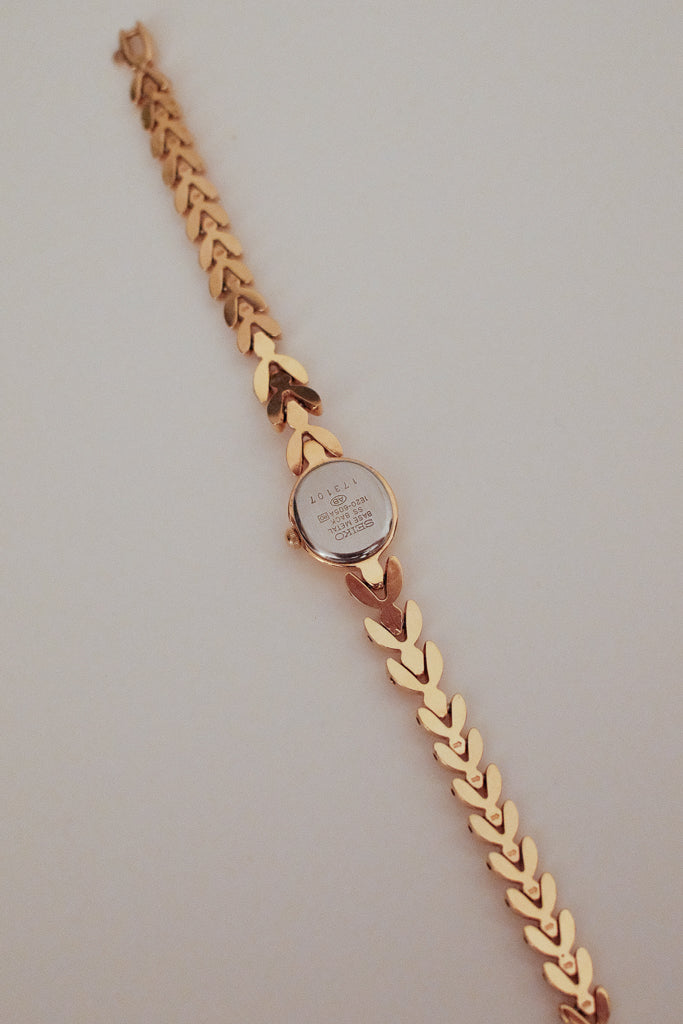 Vintage Seiko Ladies Petite Gold Bracelet Watch with Rubies