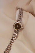 Vintage Seiko Exceline Ladies Two-Tone Watch with Black Dial and Gold Hands