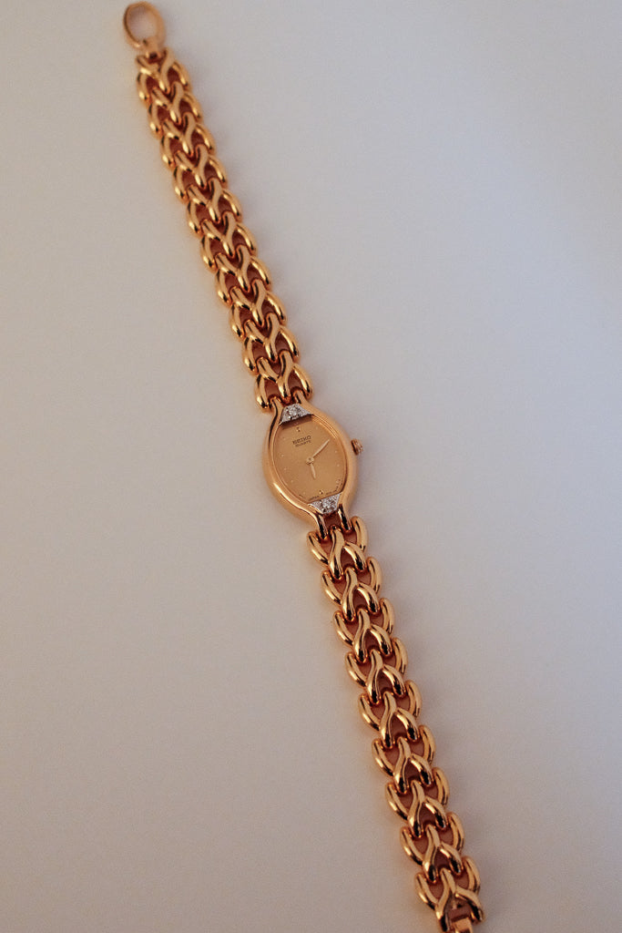 Vintage Seiko Ladies Gold Bracelet Watch with 2 Diamonds