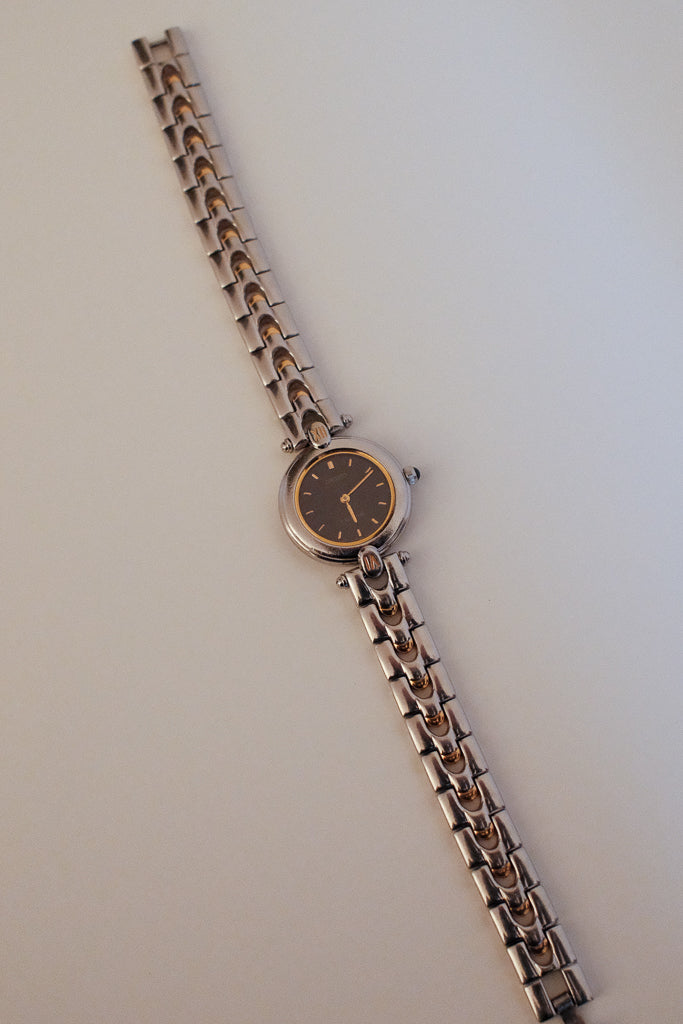 Vintage Seiko Exceline Ladies Two-Tone Watch with Black Dial and Gold Hands