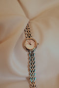 Vintage Seiko Exceline Ladies Silver Watch with Pearlescent Ivory Dial and Gold Accents
