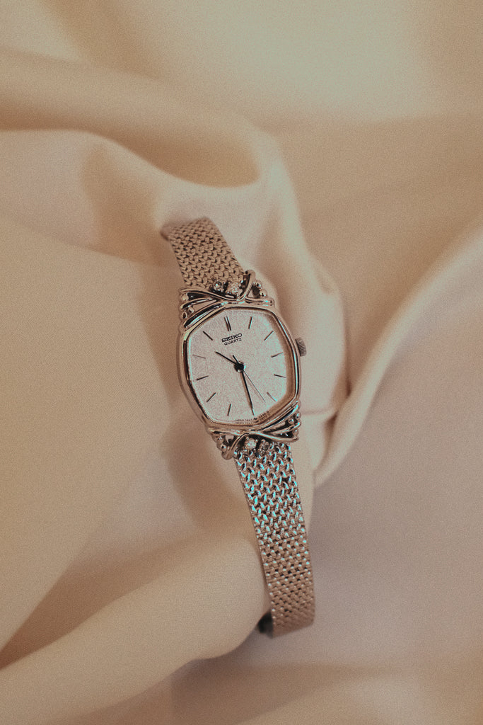 Vintage Ladies Seiko Silver Art Deco Watch with Gems
