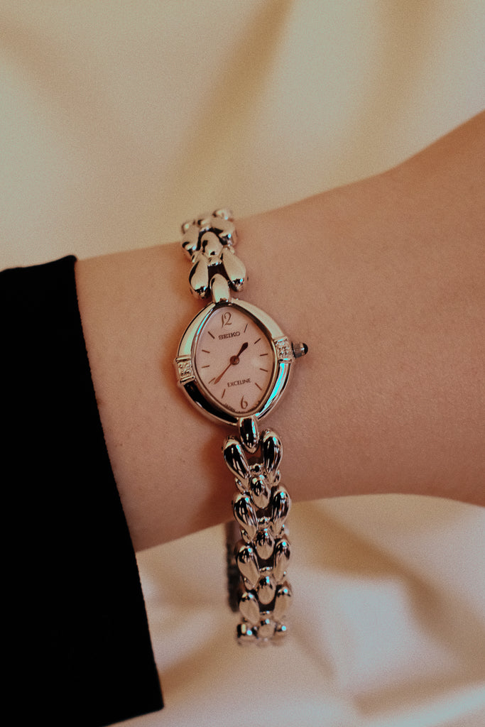 *Rare* Vintage Seiko Exceline Ladies Silver Watch with Pink MOP Dial
