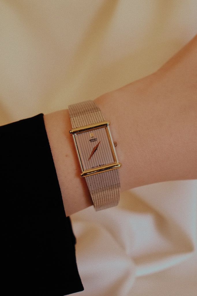 Vintage Ladies Seiko Two-Tone Watch with Silver Striped Dial