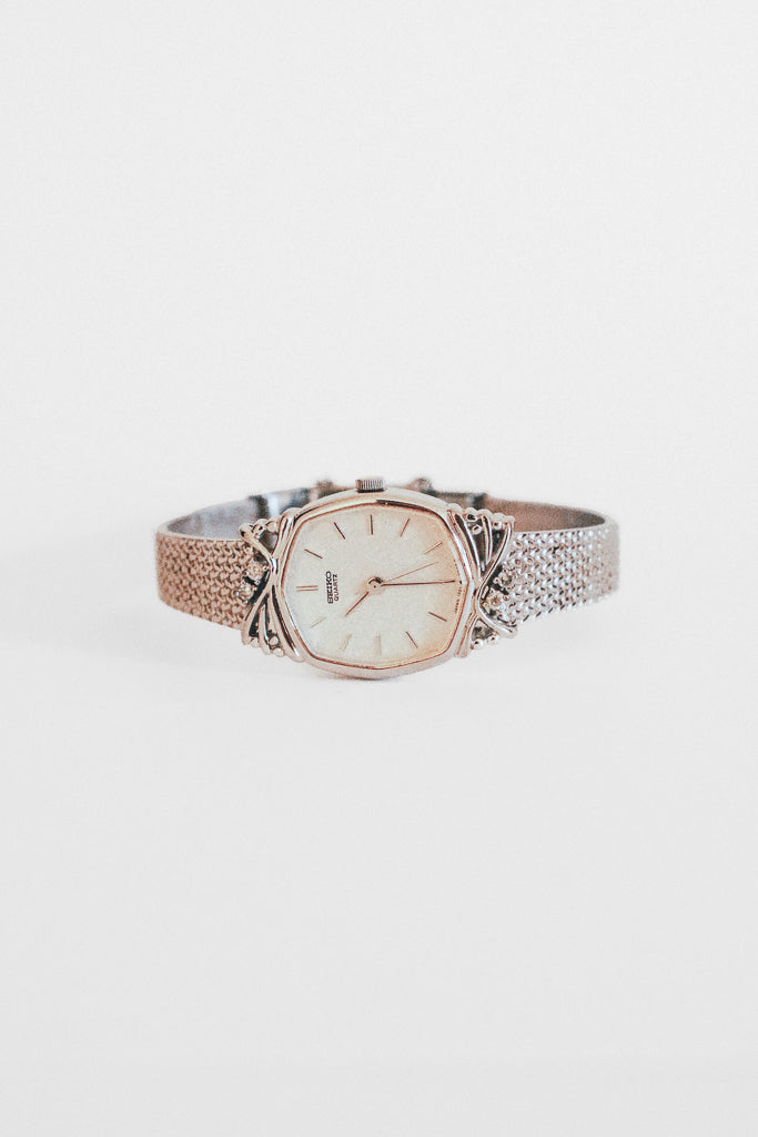 Vintage Ladies Seiko Silver Art Deco Watch with Gems