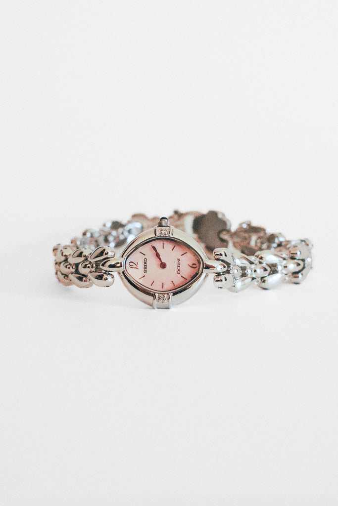 *Rare* Vintage Seiko Exceline Ladies Silver Watch with Pink MOP Dial