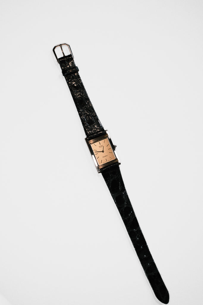 Vintage Seiko Exceline Ladies Champagne Toned Tank Watch on Leather Strap