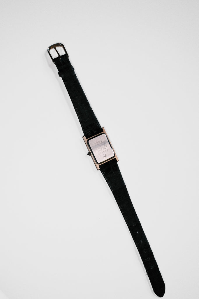 Vintage Seiko Exceline Ladies Champagne Toned Tank Watch on Leather Strap