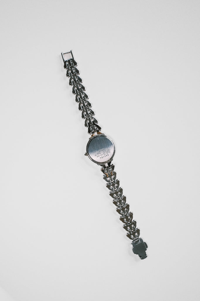 Vintage Seiko Exceline Ladies Silver Watch with Pearlescent Ivory Dial and Gold Accents