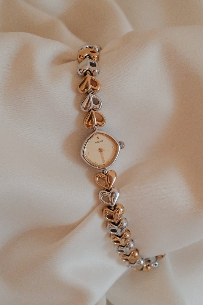 Vintage Ladies Seiko Two-Tone Heart Link Bracelet Watch