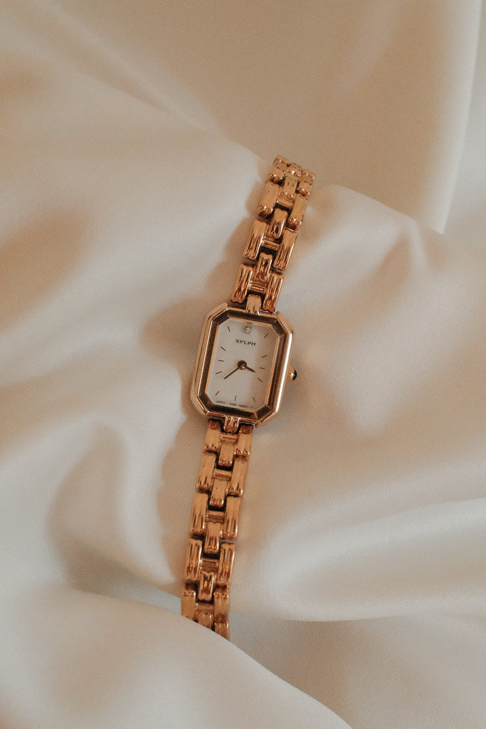 Vintage Citizen Sylph Ladies Gold Tank Bracelet Watch with Gemstone
