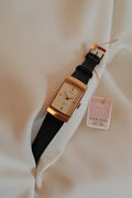 Vintage Seiko Socie Ladies Gold Tank Watch in Black Leather Strap