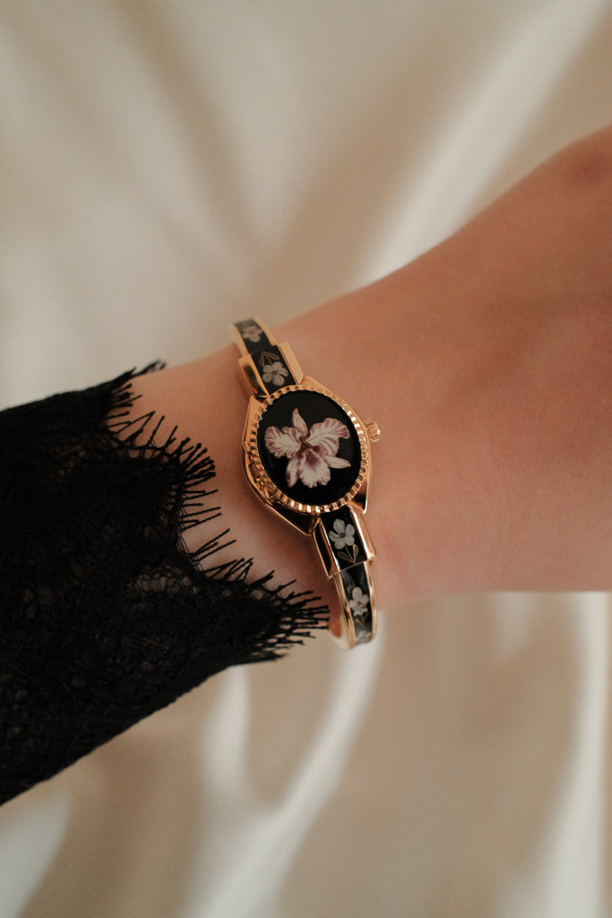 Andre Mouche Floral Enamel Bangle Watch