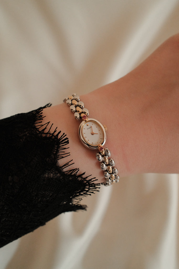 Vintage Seiko Tisse Ladies Two-Tone Watch with Red Gemstone