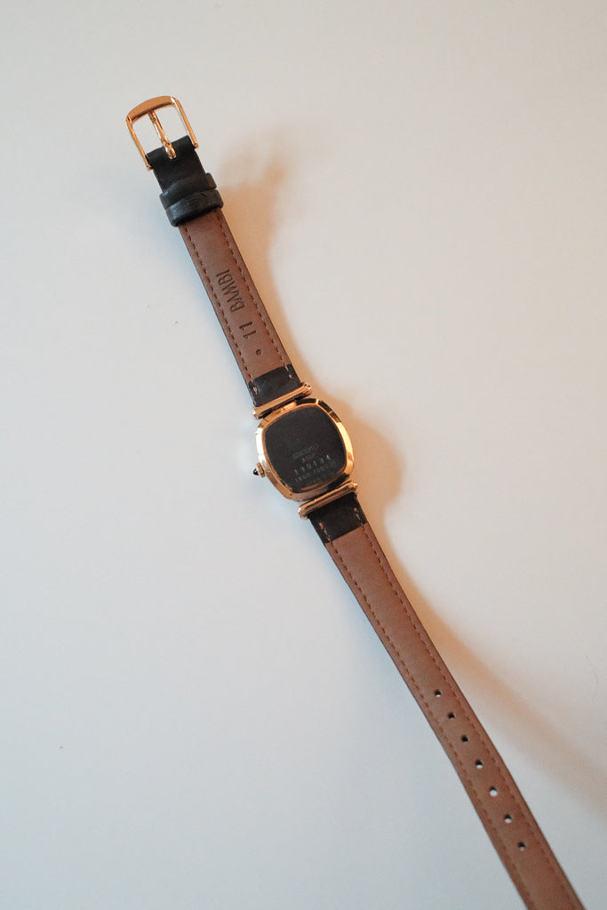Vintage Seiko Exceline Ladies Gold Dress Watch with Brown Leather Strap