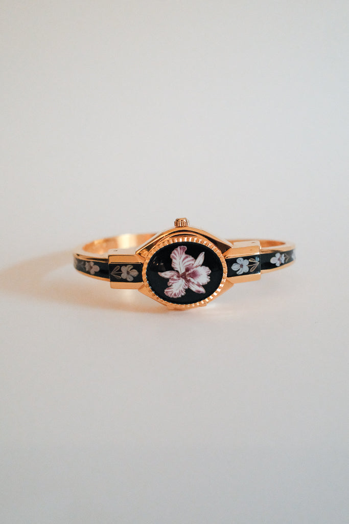 Andre Mouche Floral Enamel Bangle Watch