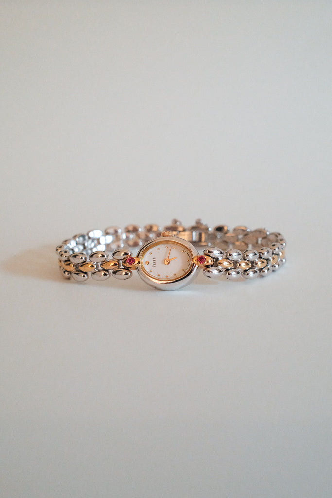 Vintage Seiko Tisse Ladies Two-Tone Watch with Red Gemstone