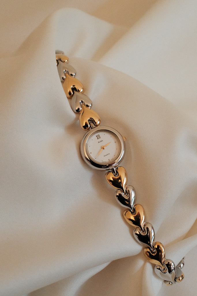 Vintage Alba Ladies Two-Tone Heart Link Bracelet Watch