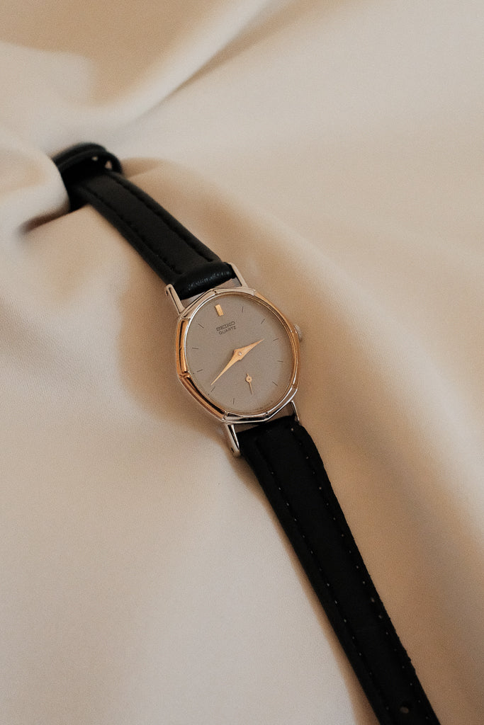 Vintage Seiko Ladies Octagon Two-Tone Grey Dial Leather Watch