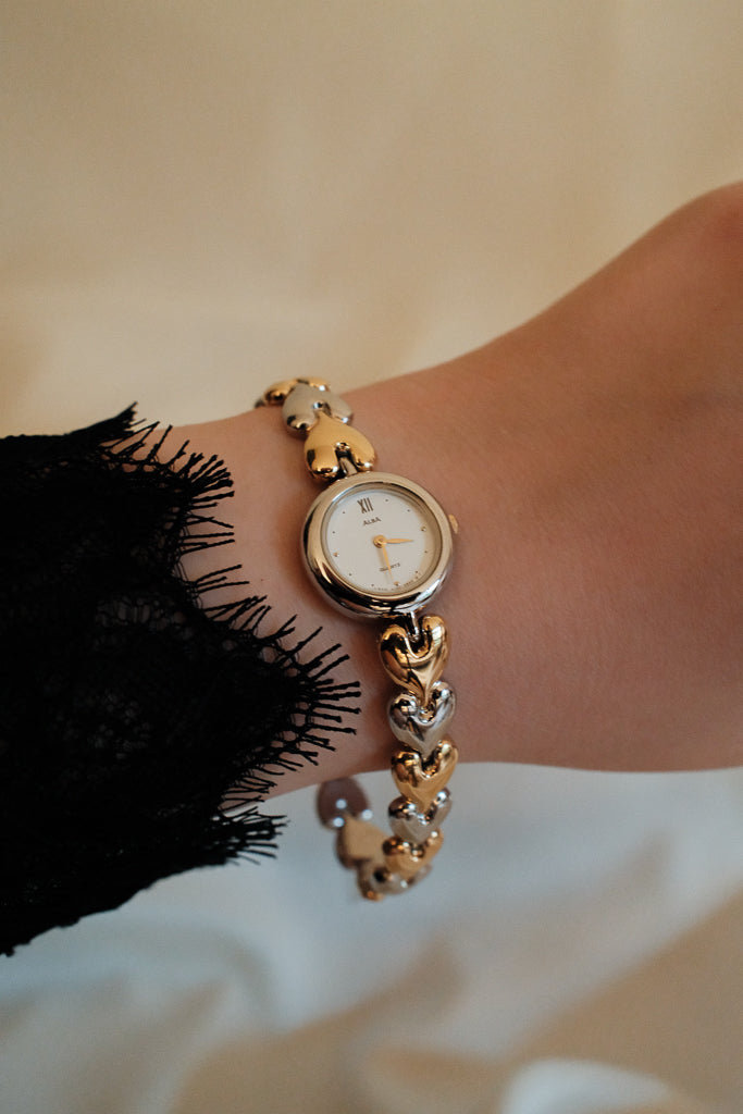 Vintage Alba Ladies Two-Tone Heart Link Bracelet Watch