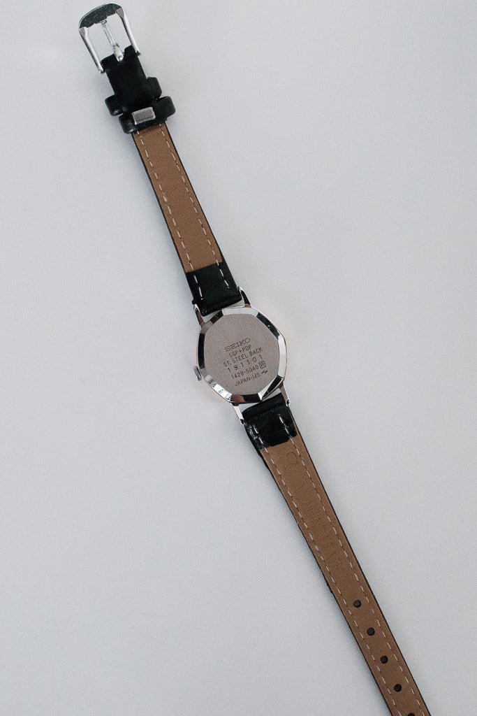 Vintage Seiko Ladies Octagon Two-Tone Grey Dial Leather Watch