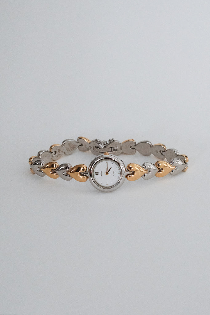 Vintage Alba Ladies Two-Tone Heart Link Bracelet Watch