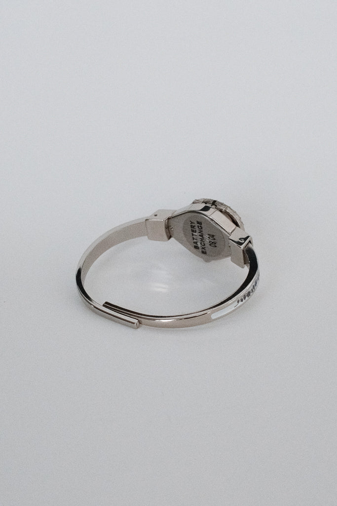 Andre Mouche Silver Floral Enamel Bangle Watch with Crystal Bezel