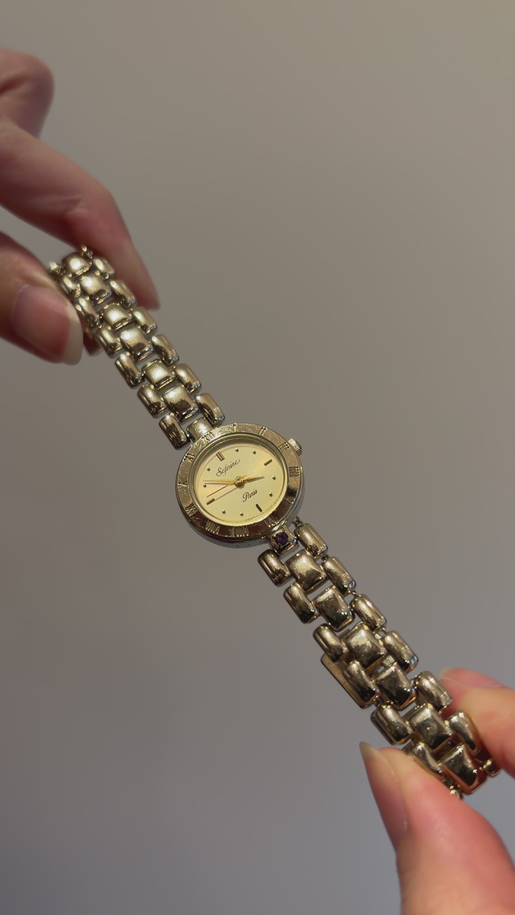 Vintage Alba Sefaire Champagne Coloured Watch with Purple Stone