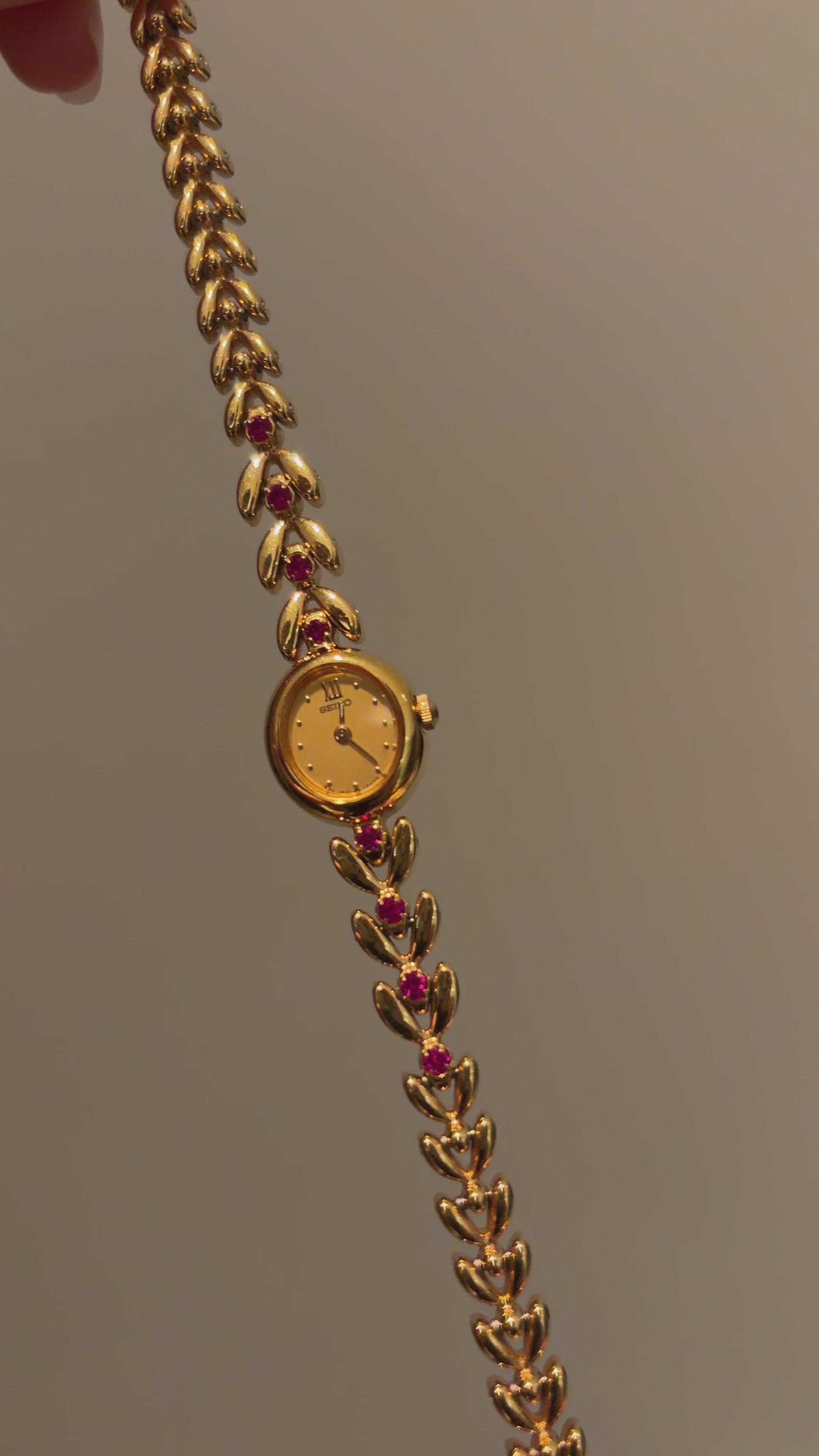 Vintage Seiko Ladies Petite Gold Bracelet Watch with Rubies