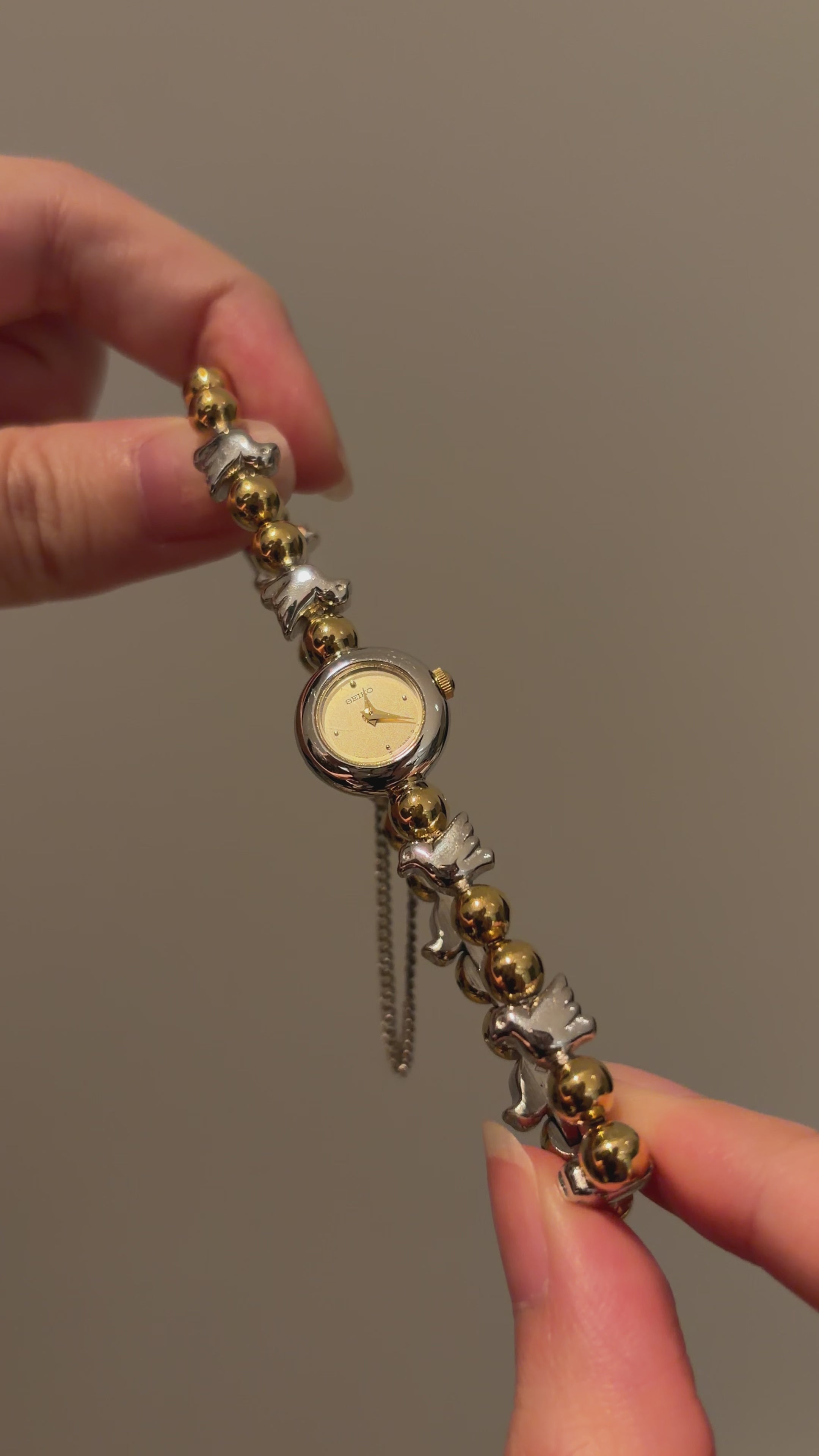 [Rare] Vintage Seiko Ladies Two-Tone Watch with Birds on Bracelet