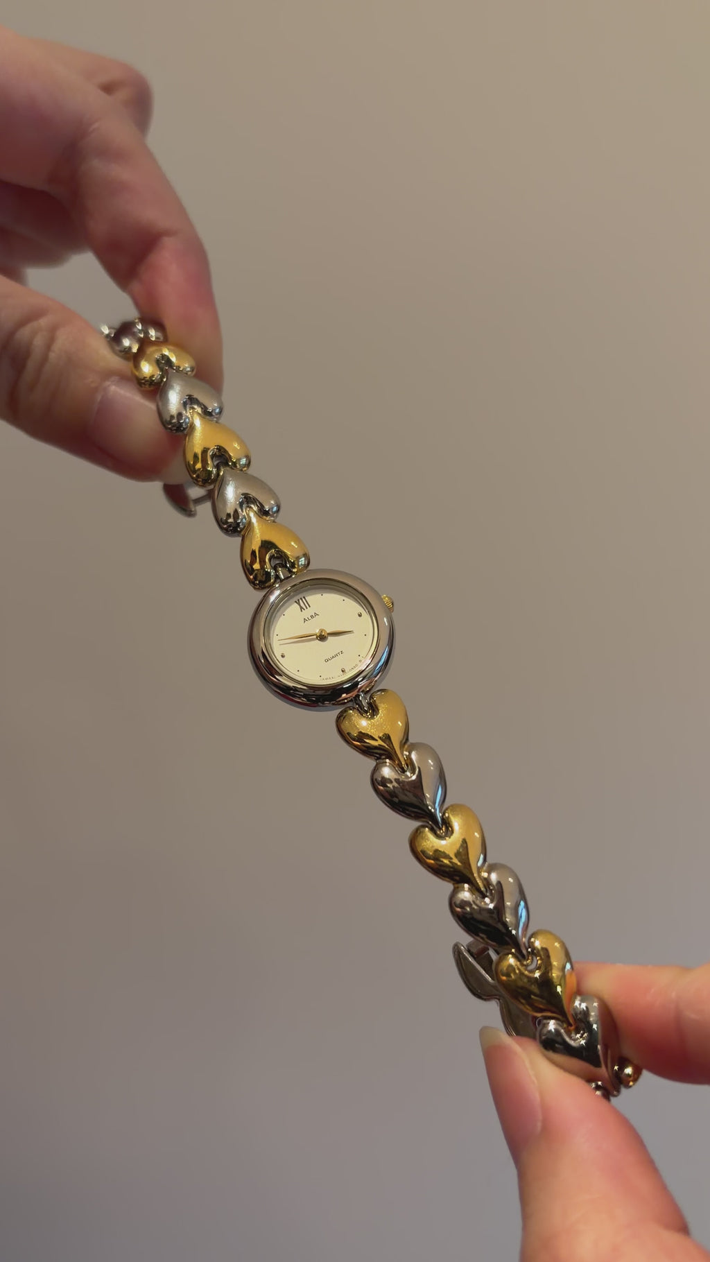 Vintage Alba Ladies Two-Tone Heart Link Bracelet Watch
