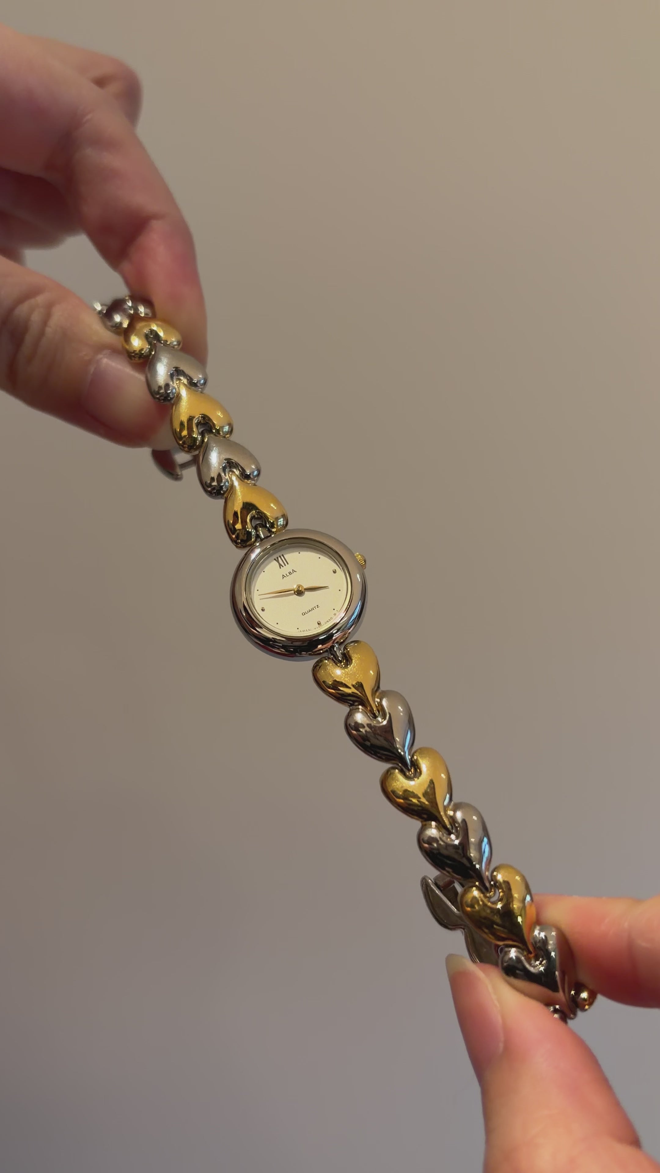 Vintage Alba Ladies Two-Tone Heart Link Bracelet Watch