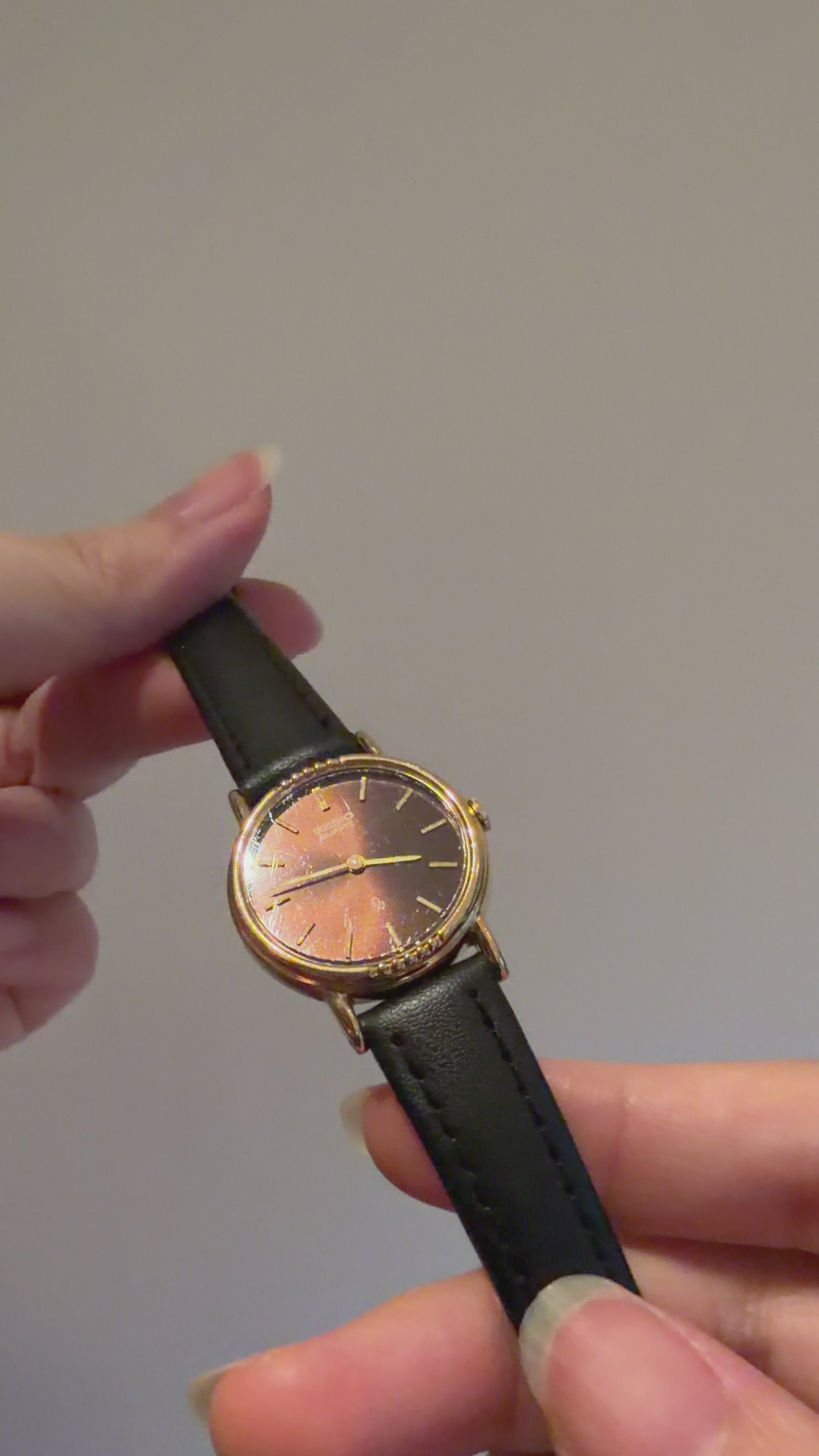 Vintage Seiko Ladies Gold Watch with Chocolate Brown Dial on Leather Strap