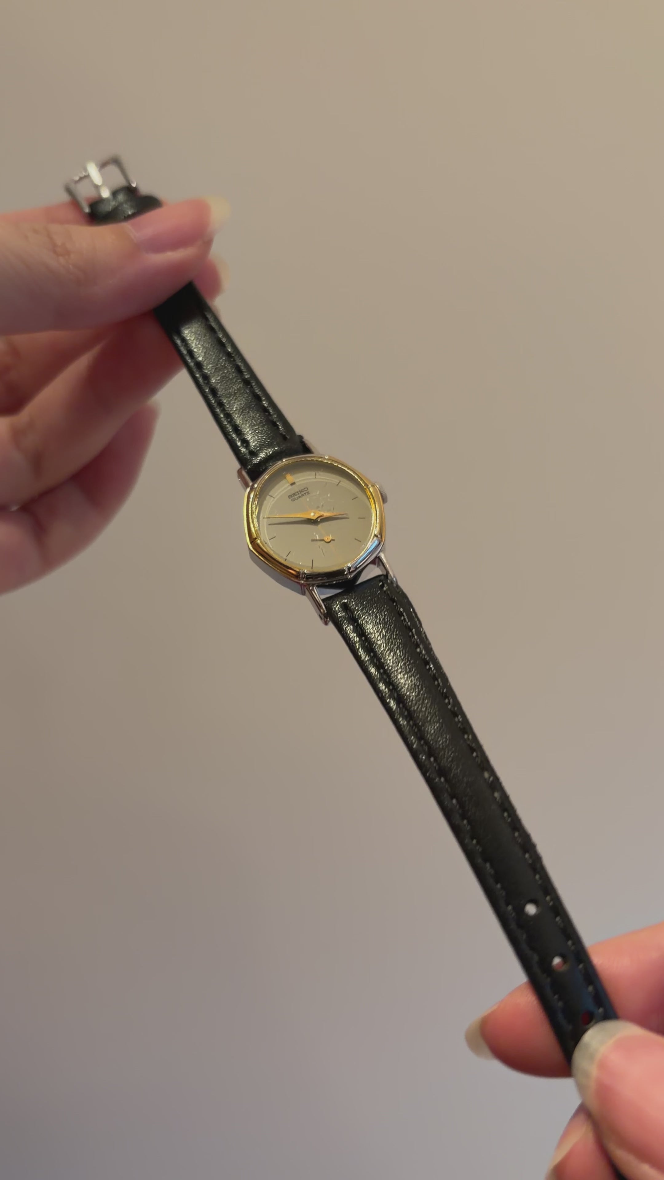 Vintage Seiko Ladies Octagon Two-Tone Grey Dial Leather Watch